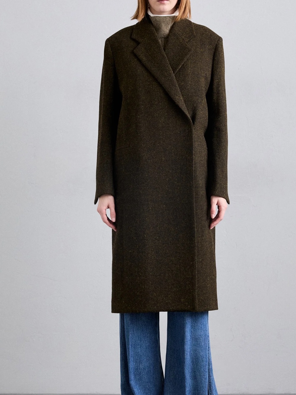Womens Brown Wool Tailored Long Coat Bite Studios